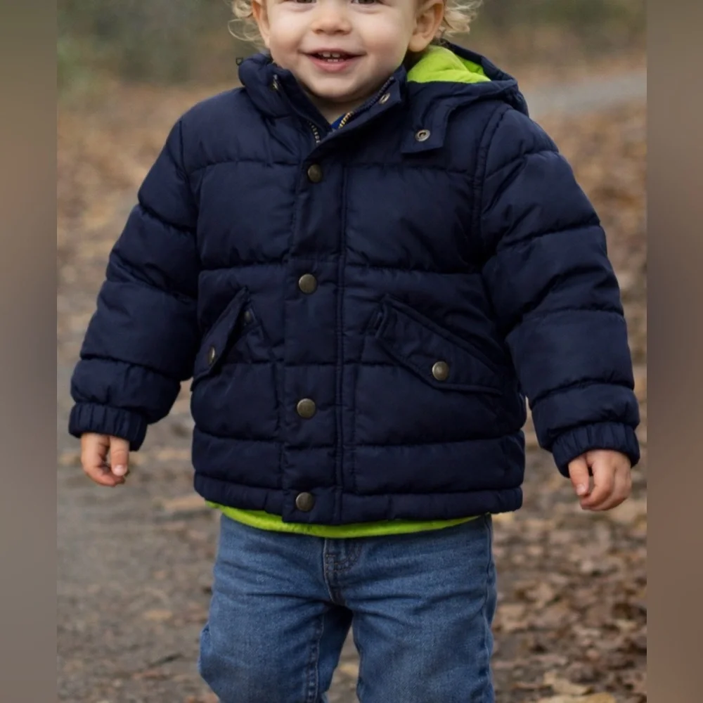 Baby Gap 12–18M Navy Puffer Jacket Cozy Winter Quilted Hooded Outerwear